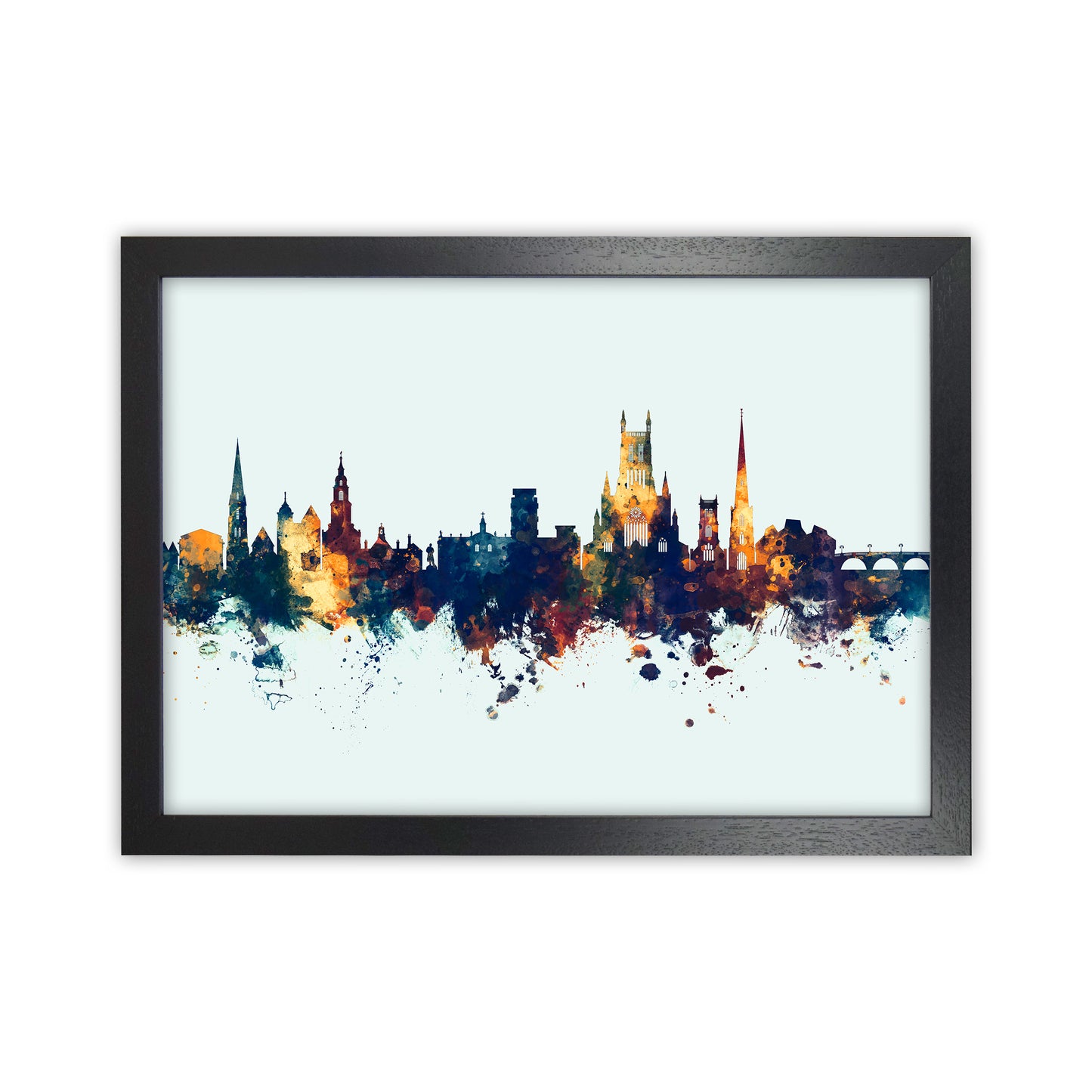 Worcester England Skyline Blue Orange Art Print by Michael Tompsett Black Grain