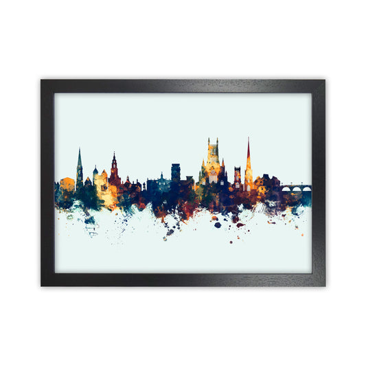 Worcester England Skyline Blue Orange Art Print by Michael Tompsett Black Grain