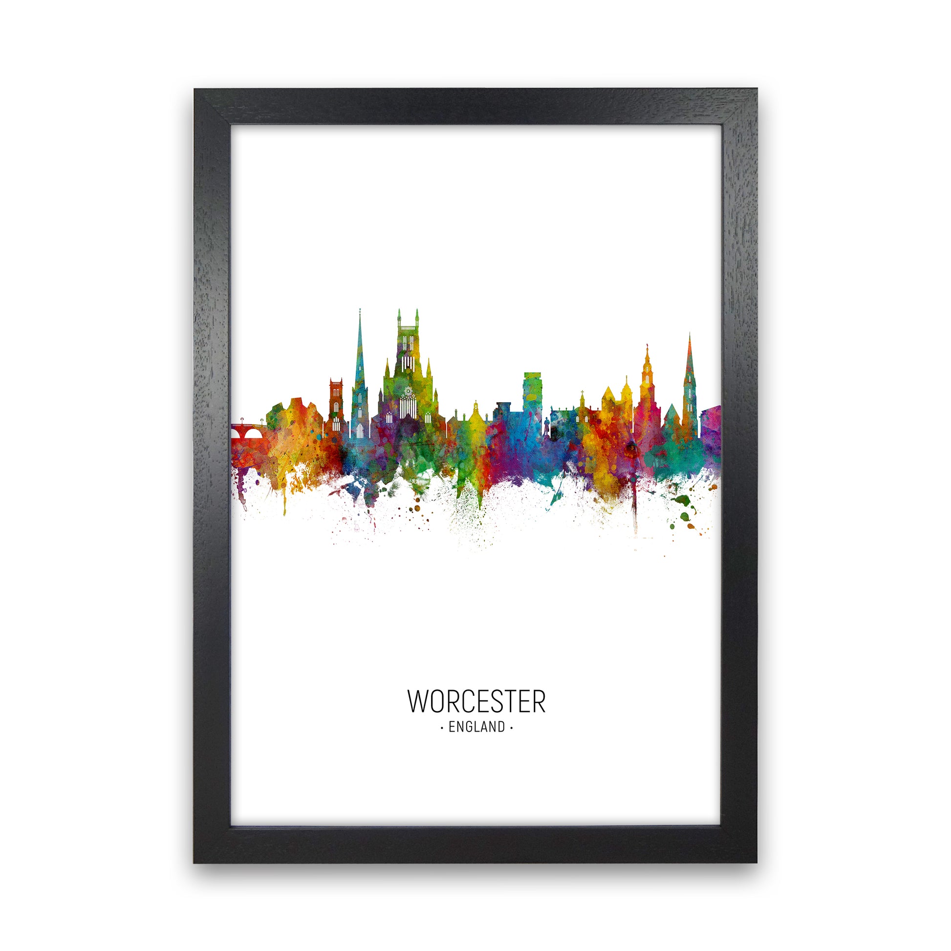 Worcester England Skyline Portrait Art Print by Michael Tompsett Black Grain