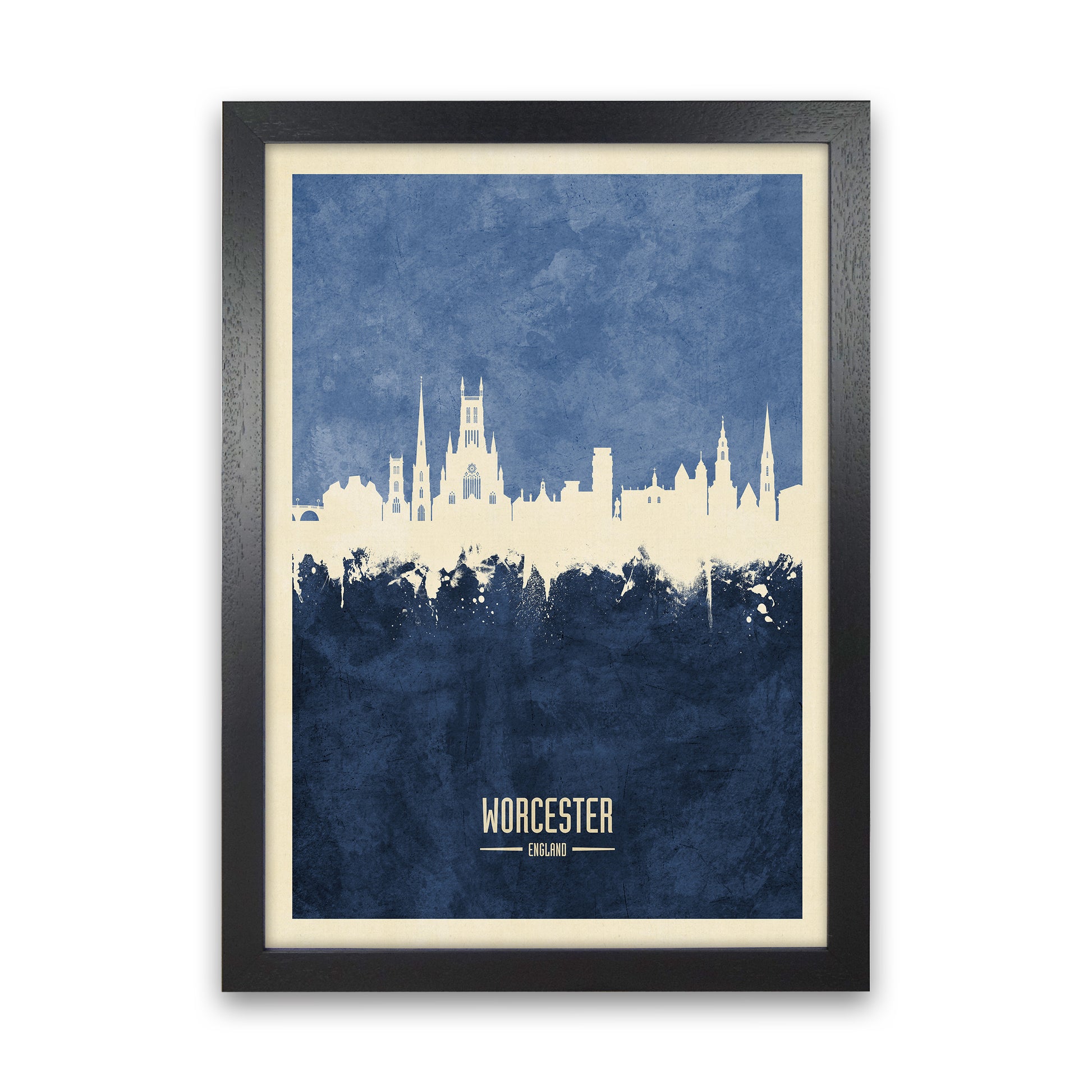 Worcester England Skyline Portrait Navy Art Print by Michael Tompsett Black Grain