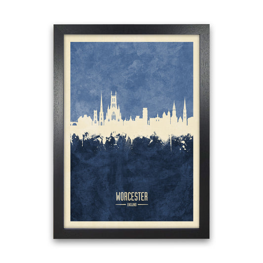 Worcester England Skyline Portrait Navy Art Print by Michael Tompsett Black Grain