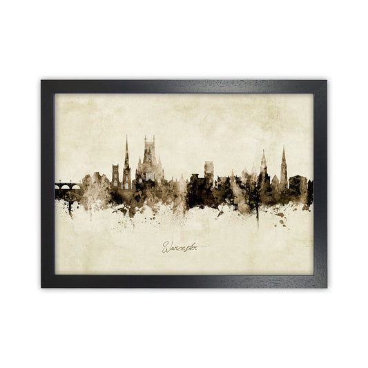 Worcester England Skyline Vintage Art Print by Michael Tompsett Black Grain