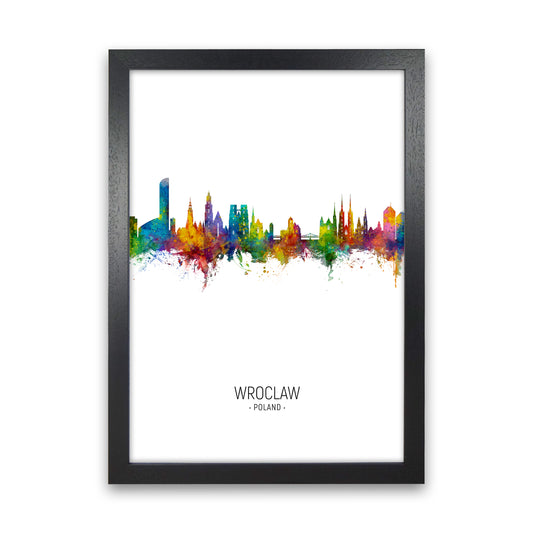 Wroclaw Poland Skyline Portrait Art Print by Michael Tompsett Black Grain