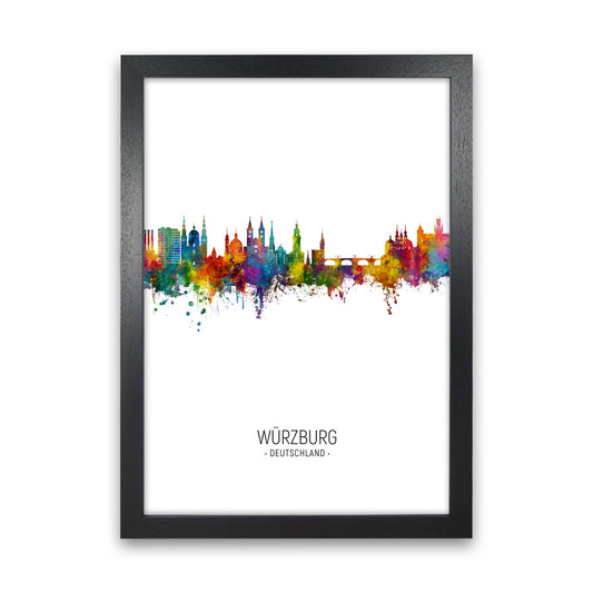 Wurzburg Deutschland Skyline Portrait Art Print by Michael Tompsett Black Grain
