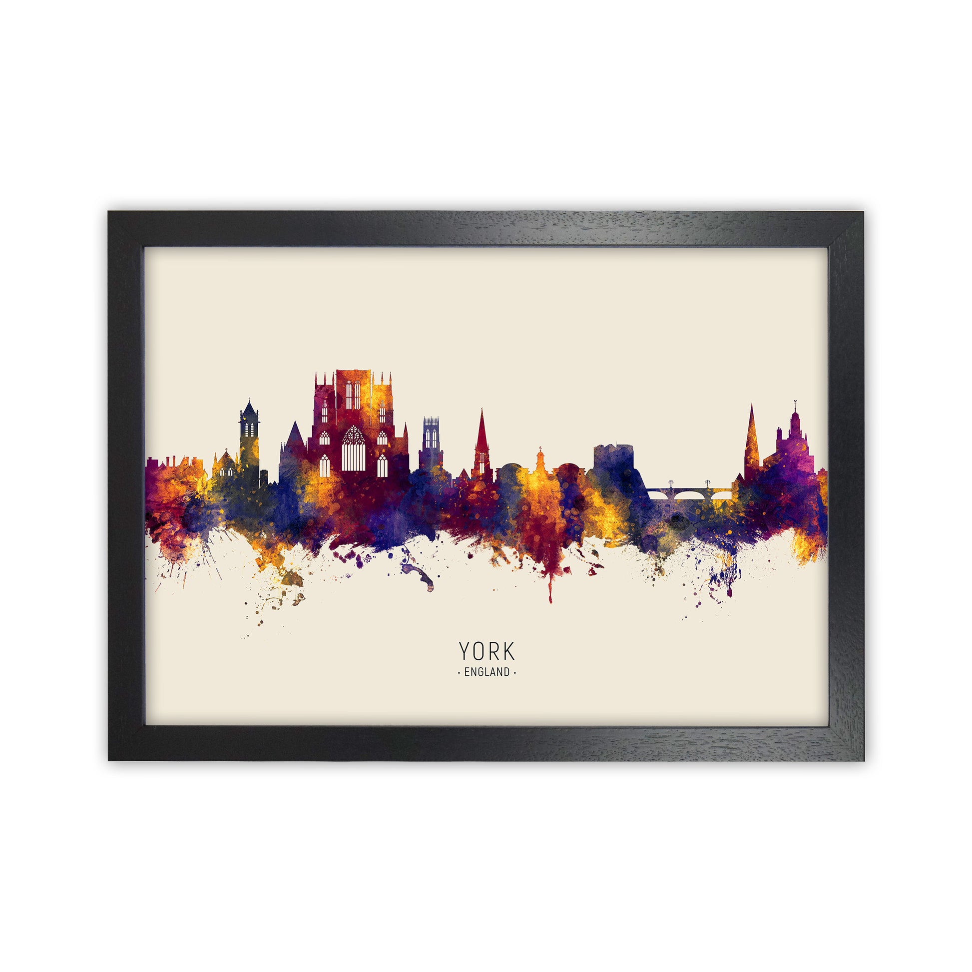 York England Skyline Autumn City Name Art Print by Michael Tompsett Black Grain