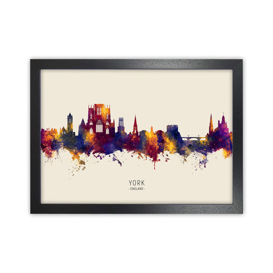 York England Skyline Autumn City Name Art Print by Michael Tompsett Black Grain