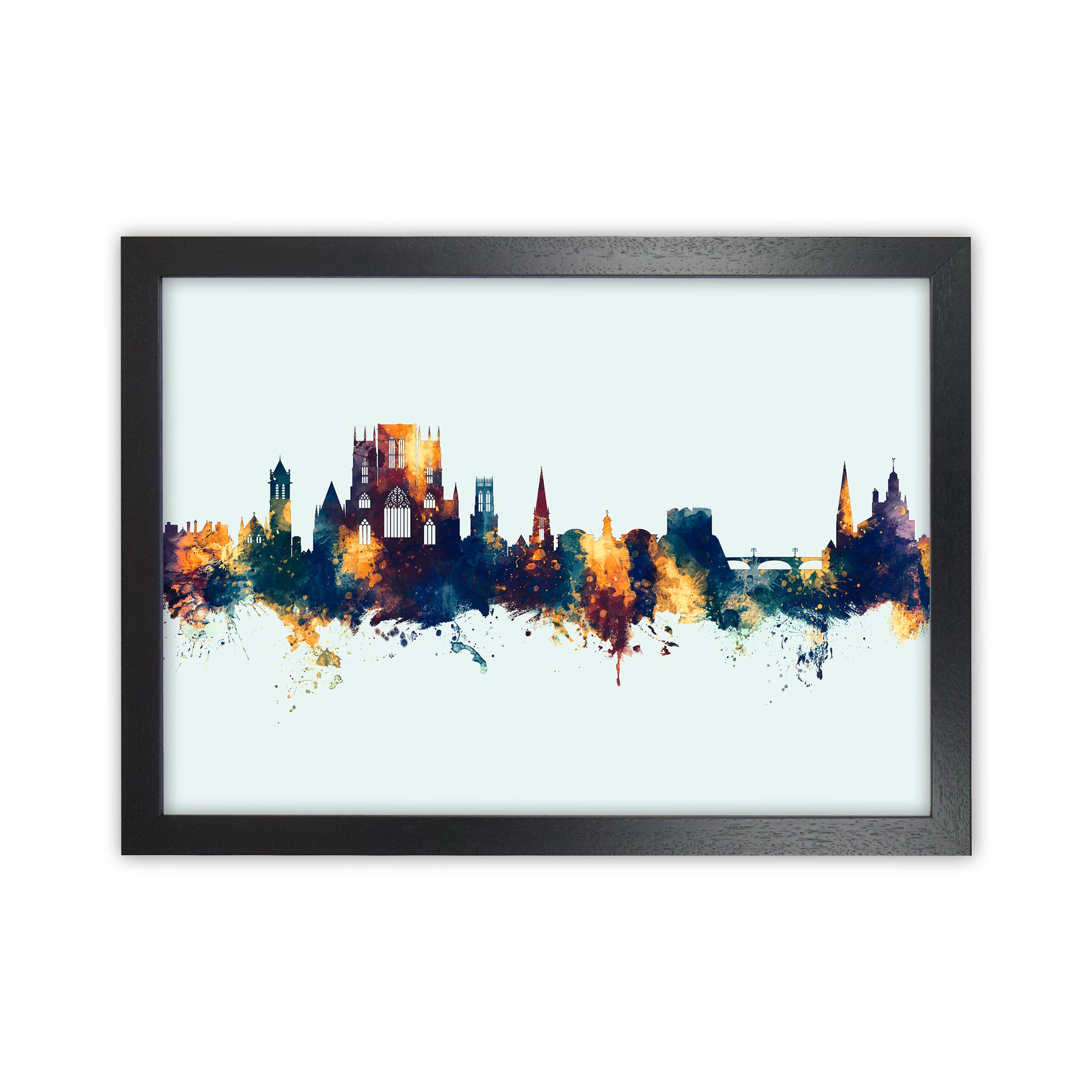 York England Skyline Blue Orange Art Print by Michael Tompsett Black Grain