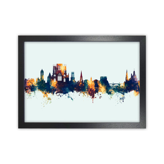 York England Skyline Blue Orange Art Print by Michael Tompsett Black Grain