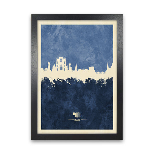 York England Skyline Portrait Navy Art Print by Michael Tompsett Black Grain