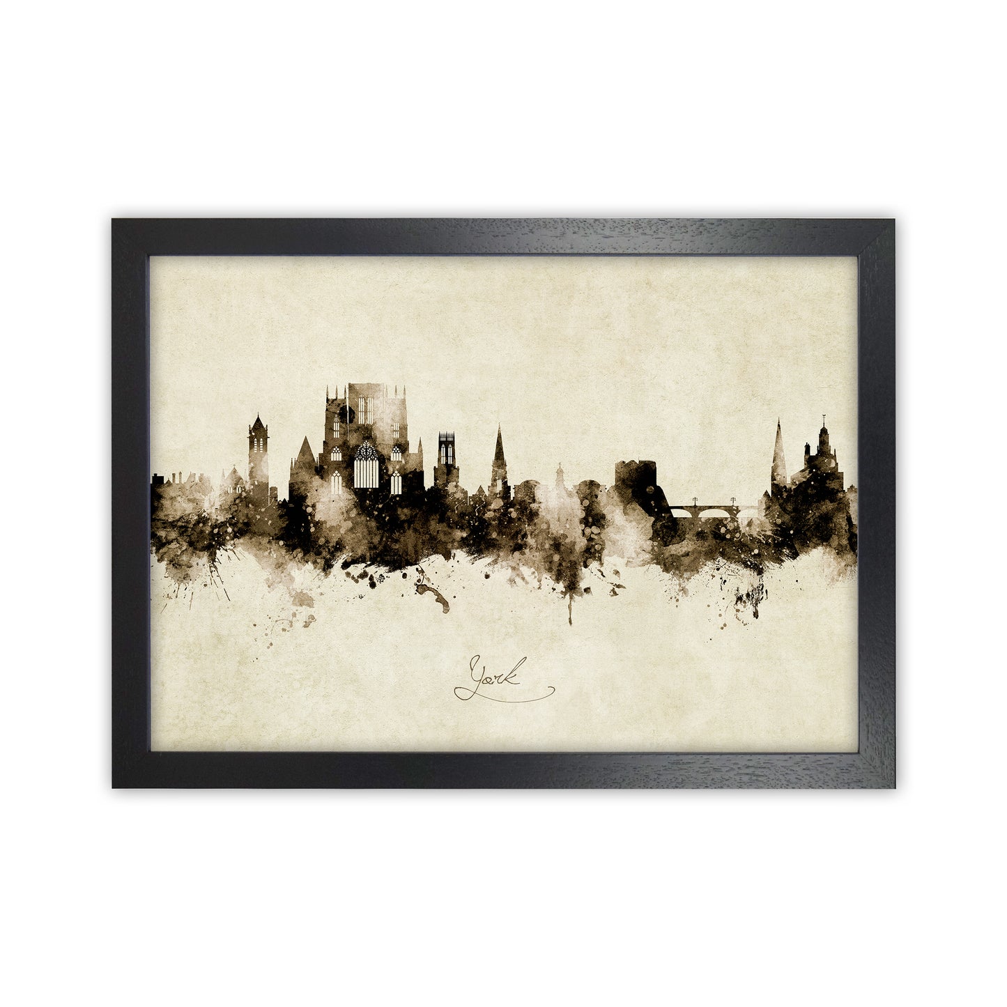 York England Skyline Vintage Art Print by Michael Tompsett Black Grain