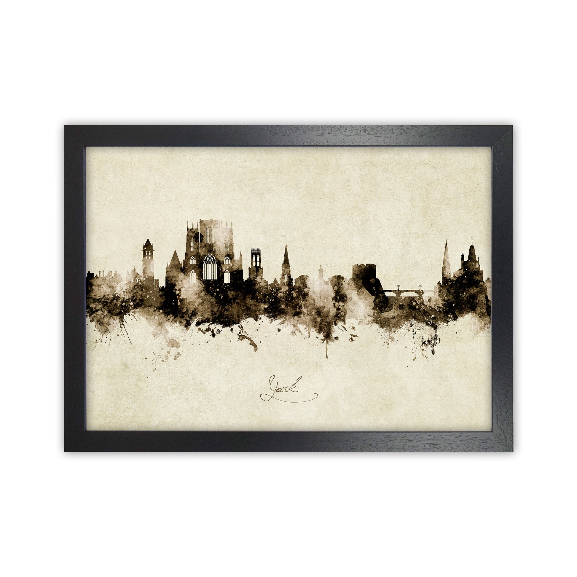 York England Skyline Vintage Art Print by Michael Tompsett Black Grain