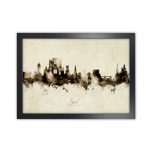 York England Skyline Vintage Art Print by Michael Tompsett Black Grain