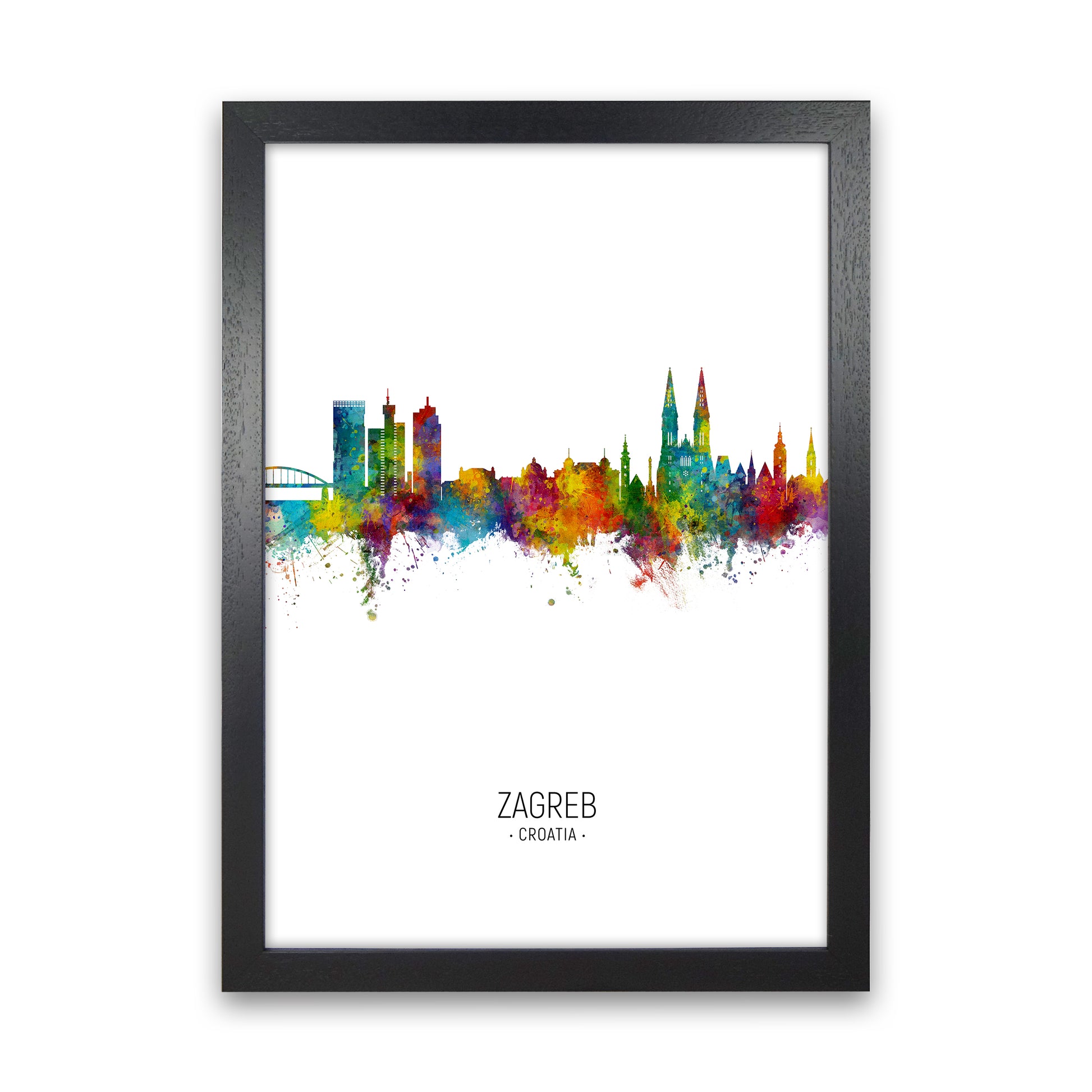 Zagreb Croatia Skyline Portrait Art Print by Michael Tompsett Black Grain