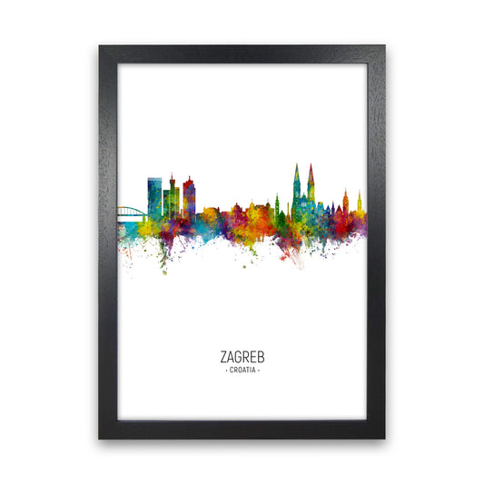 Zagreb Croatia Skyline Portrait Art Print by Michael Tompsett Black Grain