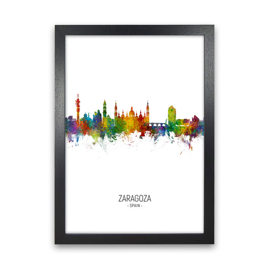 Zaragoza Spain Skyline Portrait Art Print by Michael Tompsett Black Grain