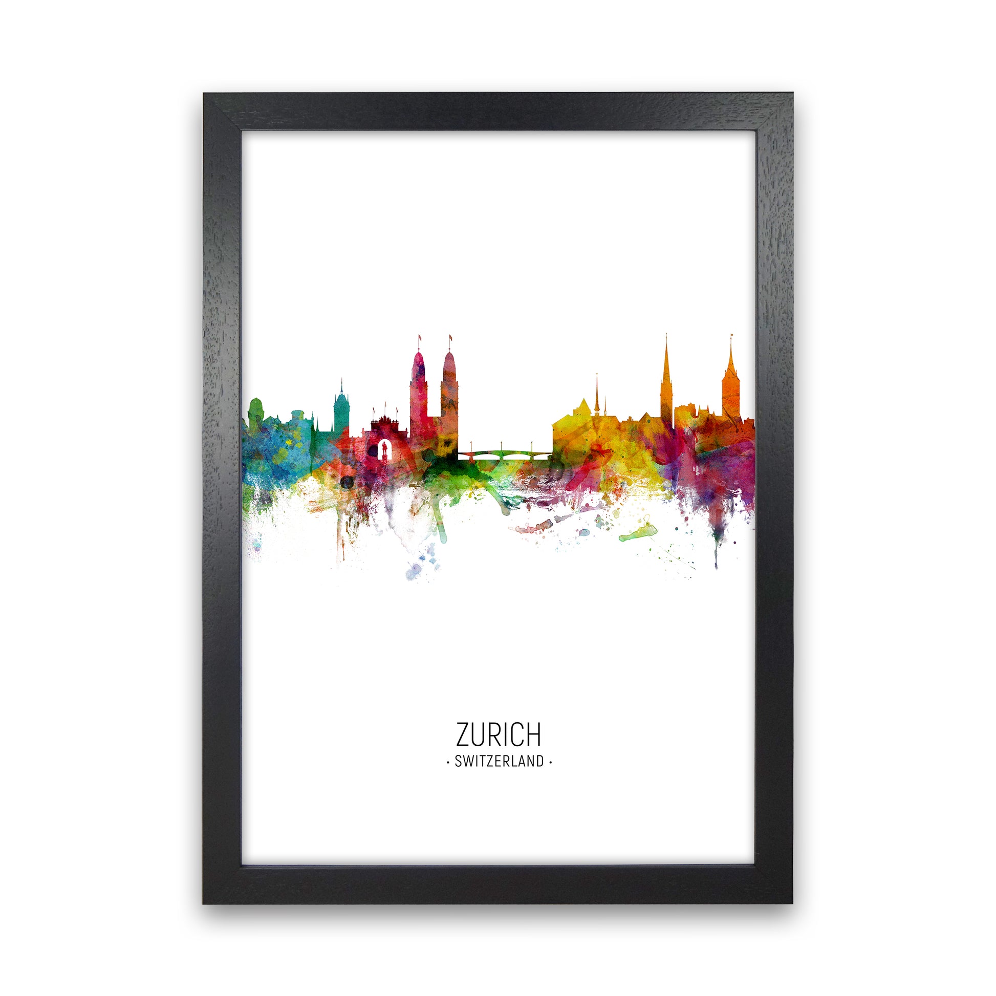 Zurich Switzerland Skyline Portrait Art Print by Michael Tompsett Black Grain