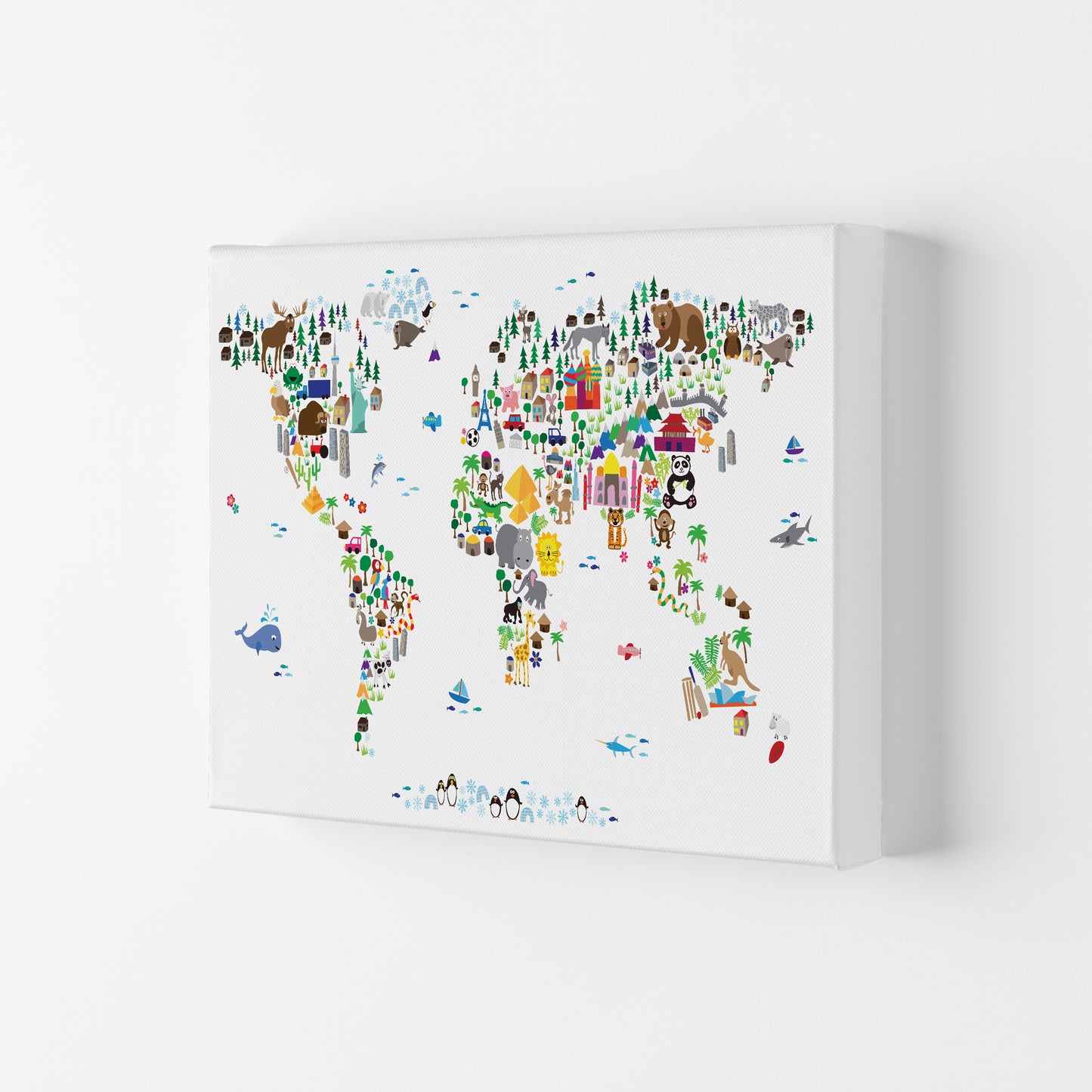 Animal Map of the World Nursery Art Print by Michael Tompsett Canvas