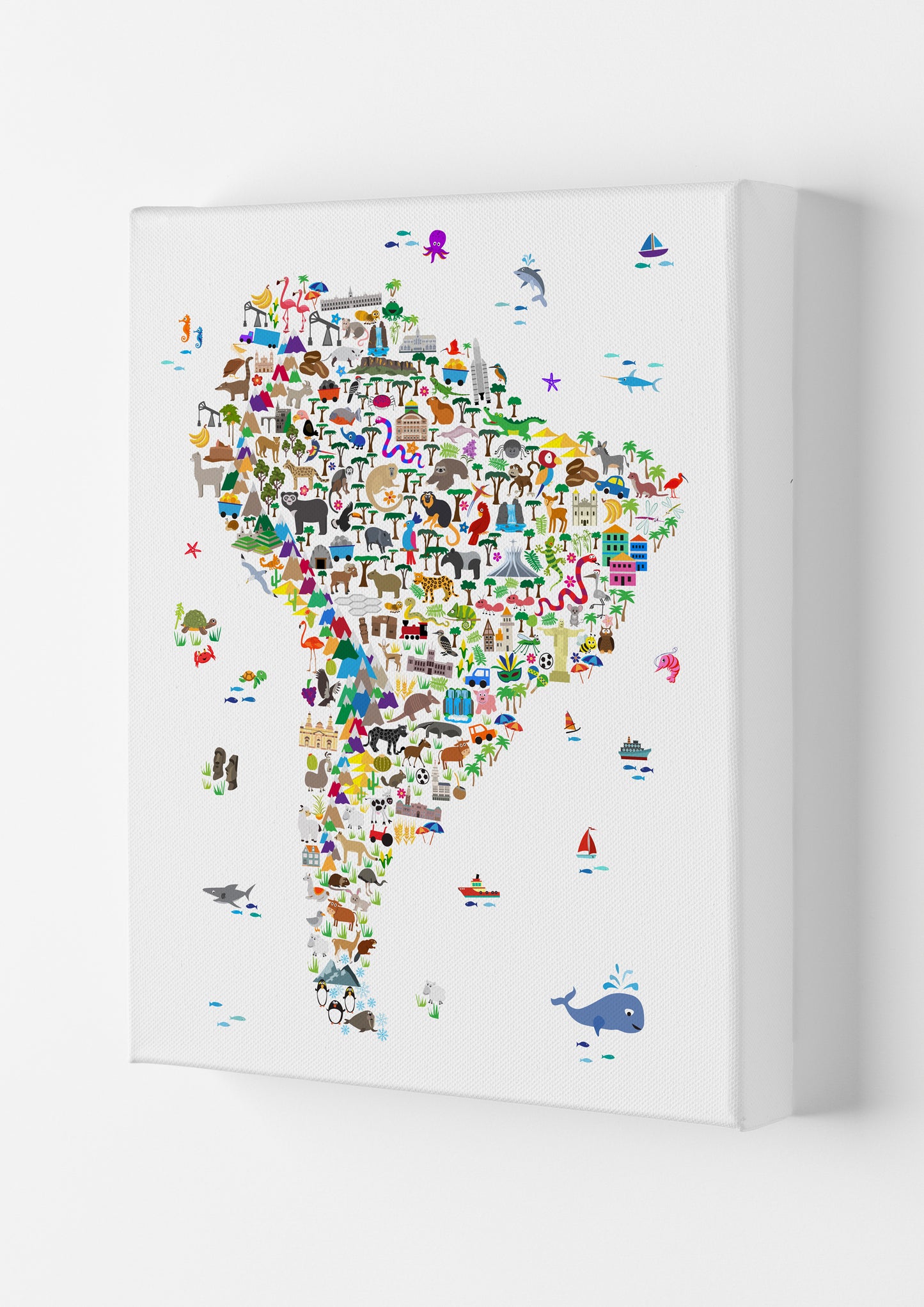 Animal Map of South America Nursery Print by Michael Tompsett Canvas