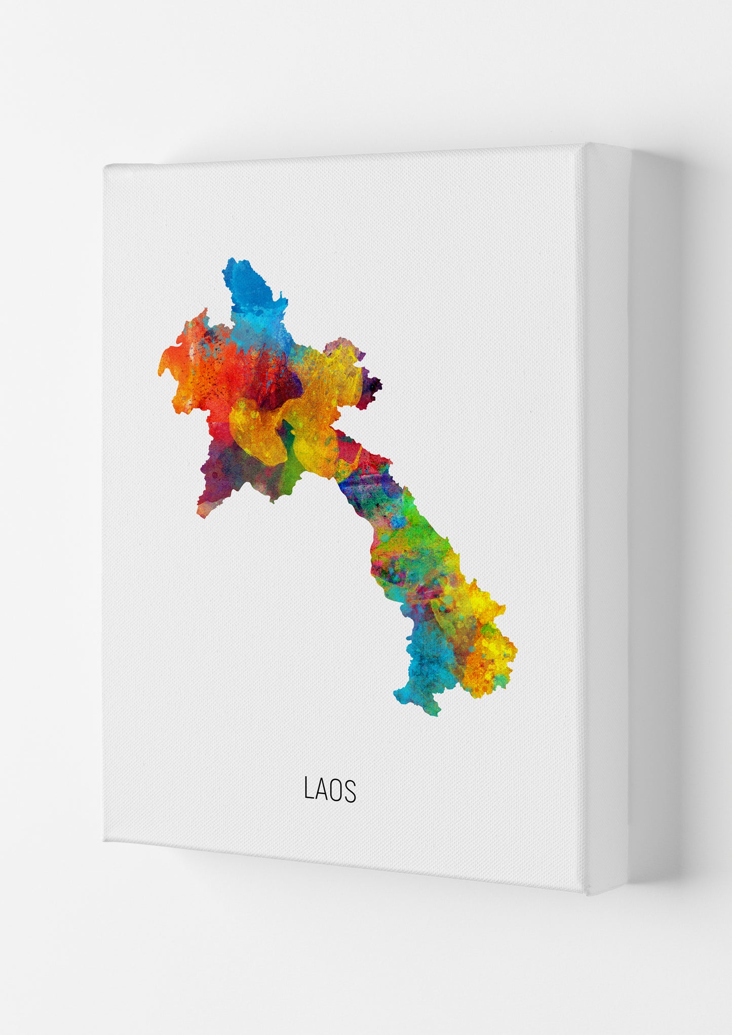 Laos Watercolour Map Art Print by Michael Tompsett Canvas