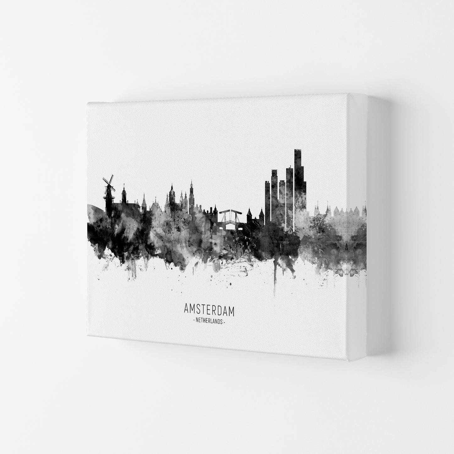 Amsterdam Netherlands Skyline Black White City Name by Michael Tompsett Canvas