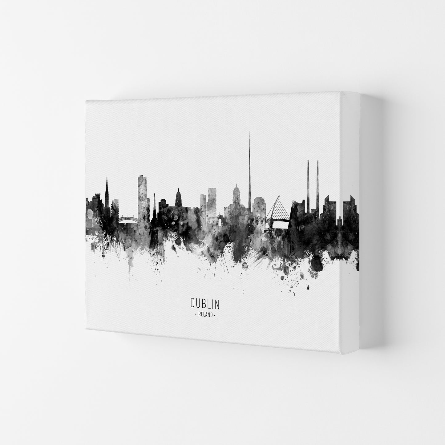 Dublin Ireland Skyline Black White City Name  by Michael Tompsett Canvas