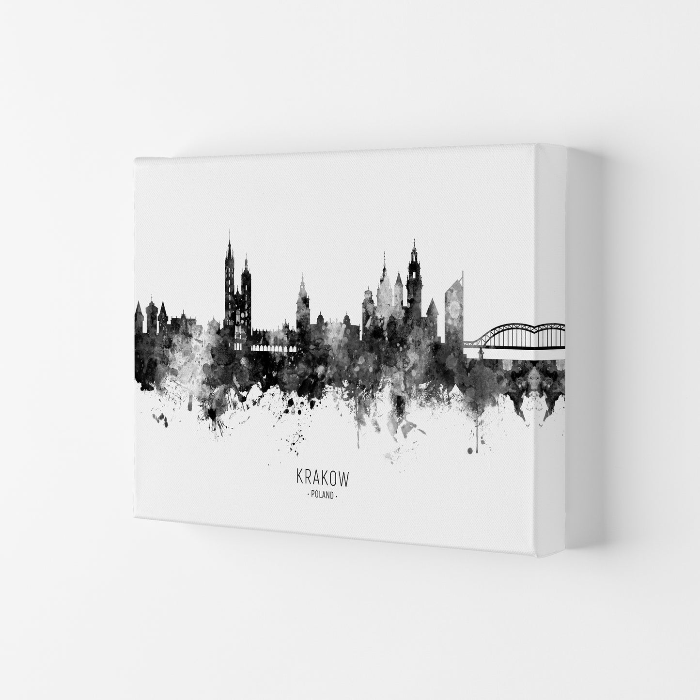 Krakow Poland Skyline Black White City Name by Michael Tompsett Canvas