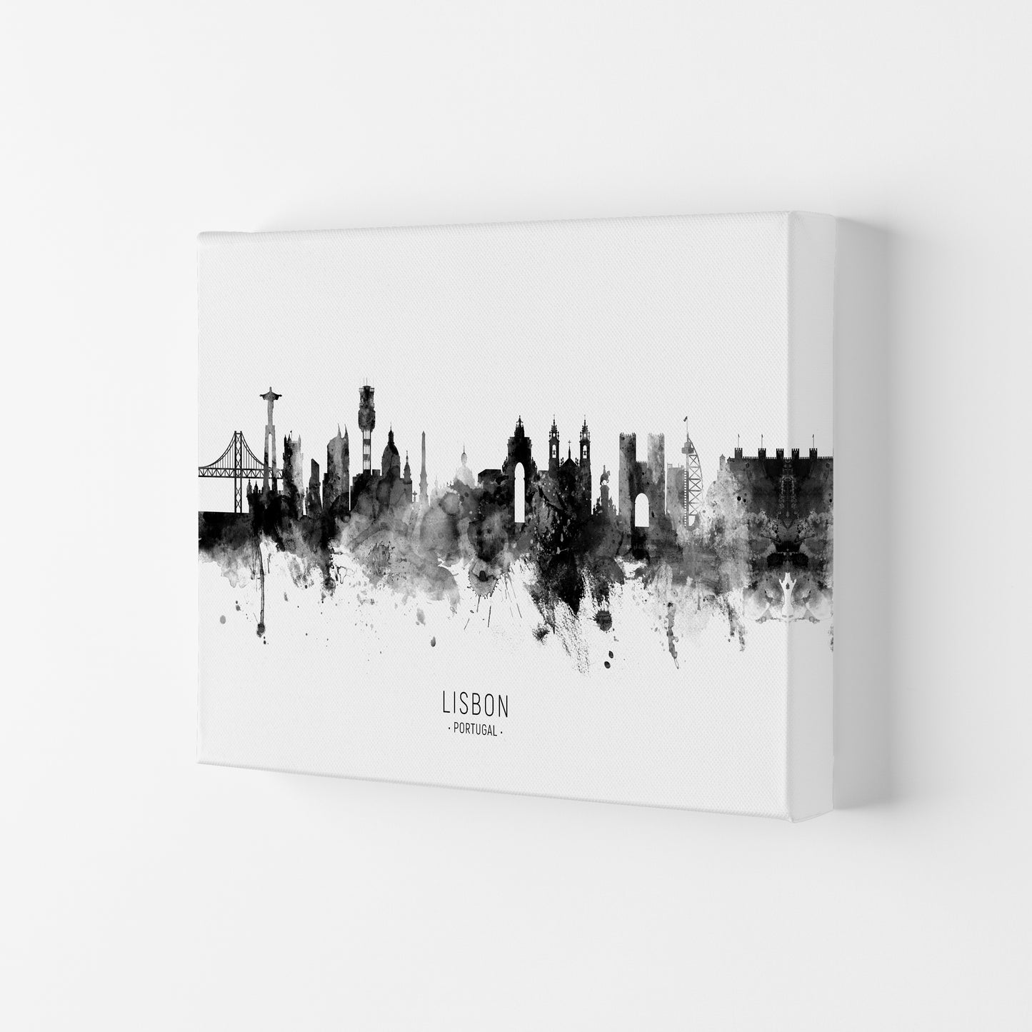 Lisbon Portugal Skyline Black White City Name by Michael Tompsett Canvas
