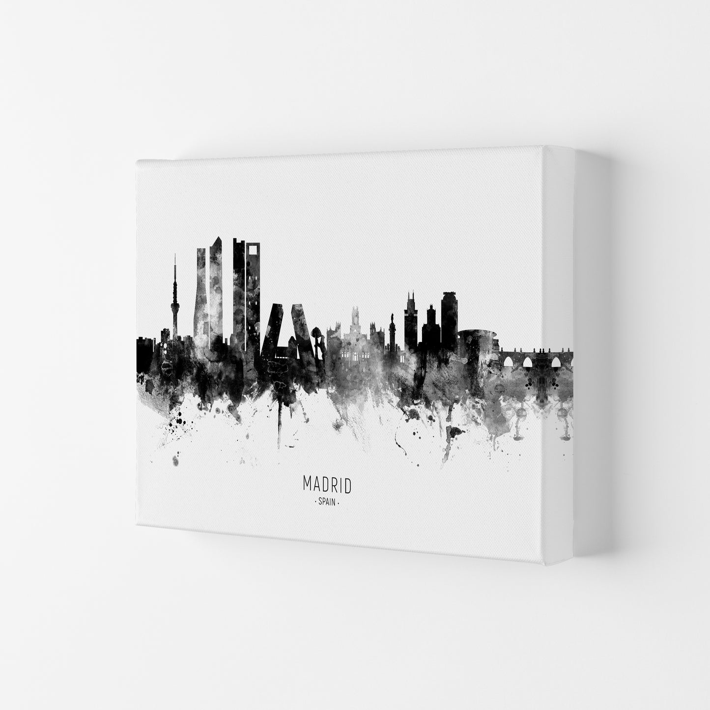 Madrid Spain Skyline Black White City Name by Michael Tompsett Canvas