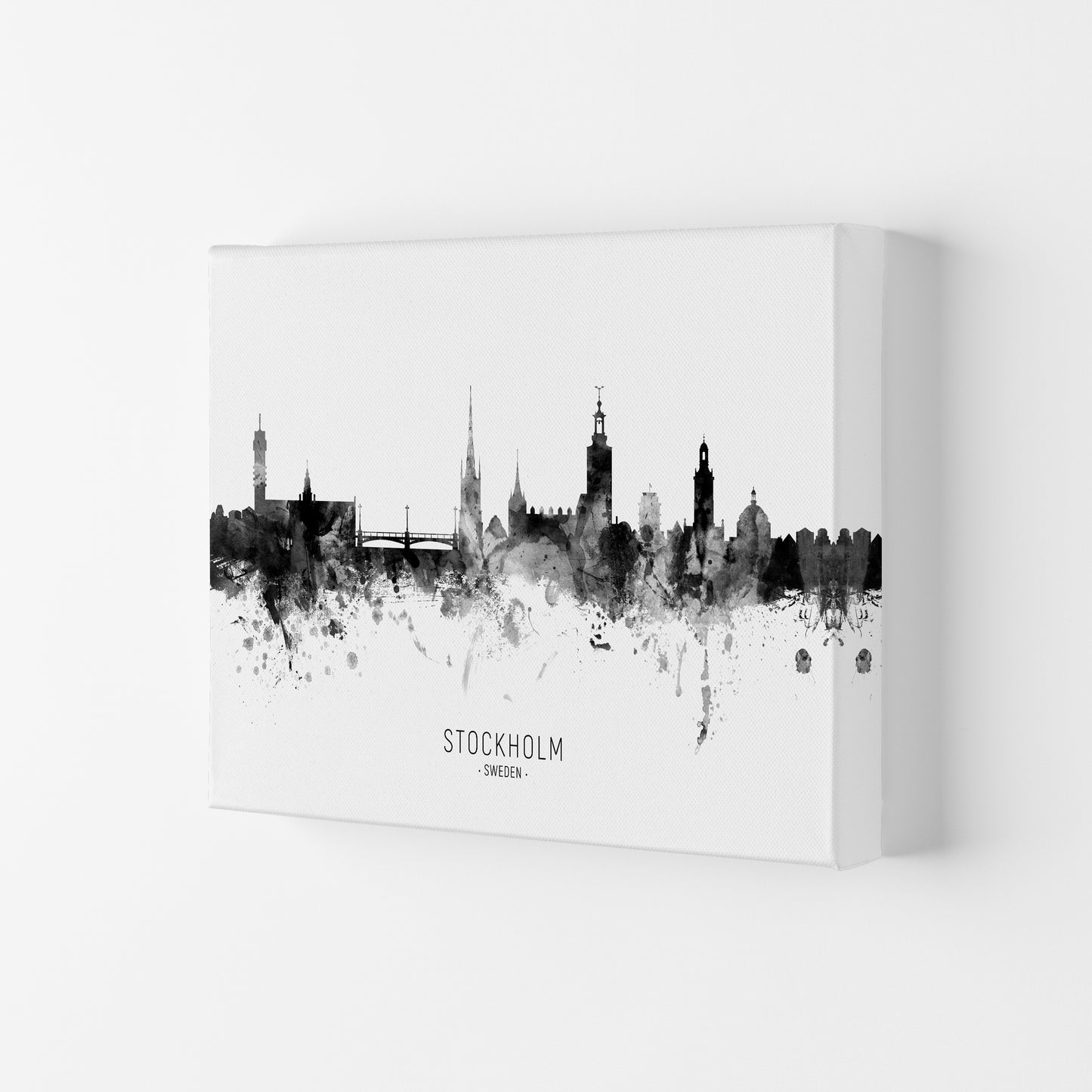 Stockholm Sweden Skyline Black White City Name by Michael Tompsett Canvas