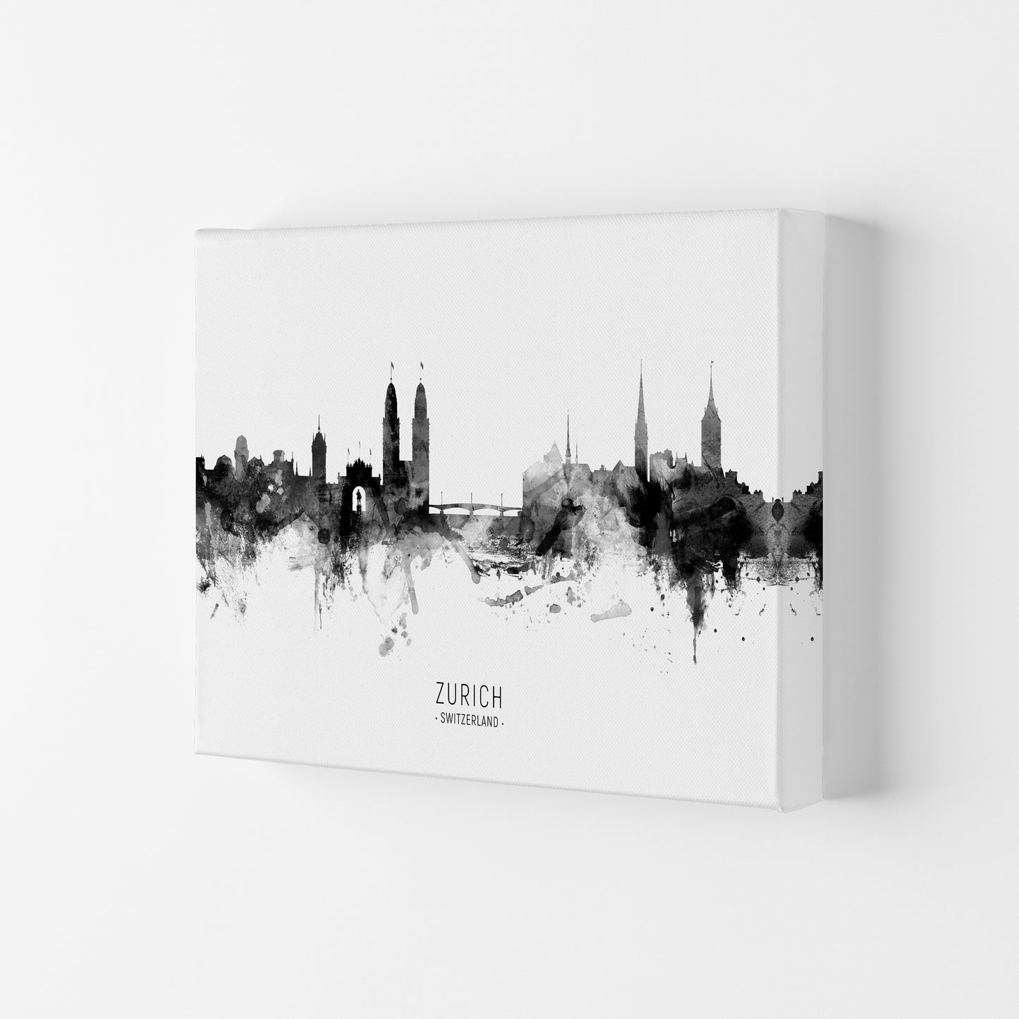 Zurich Switzerland Skyline Black White City Name by Michael Tompsett Canvas