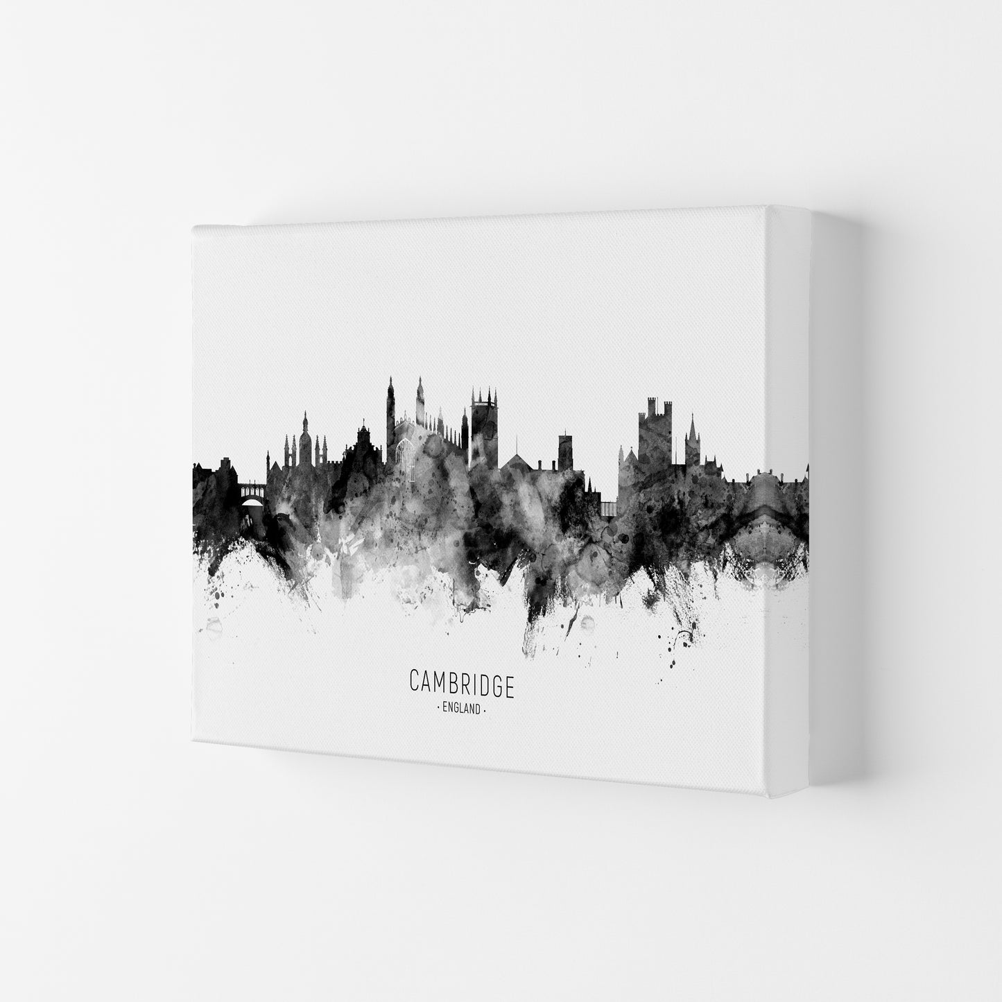 Cambridge England Skyline Black White City Name by Michael Tompsett Canvas