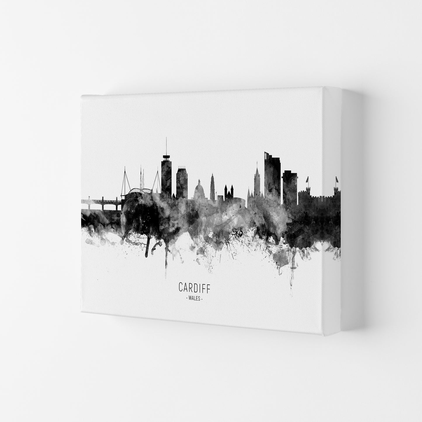 Cardiff Wales Skyline Black White City Name by Michael Tompsett Canvas