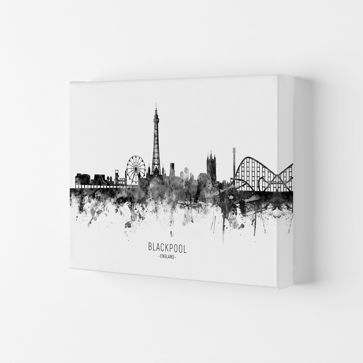 Blackpool England Skyline Black White City Name by Michael Tompsett Canvas