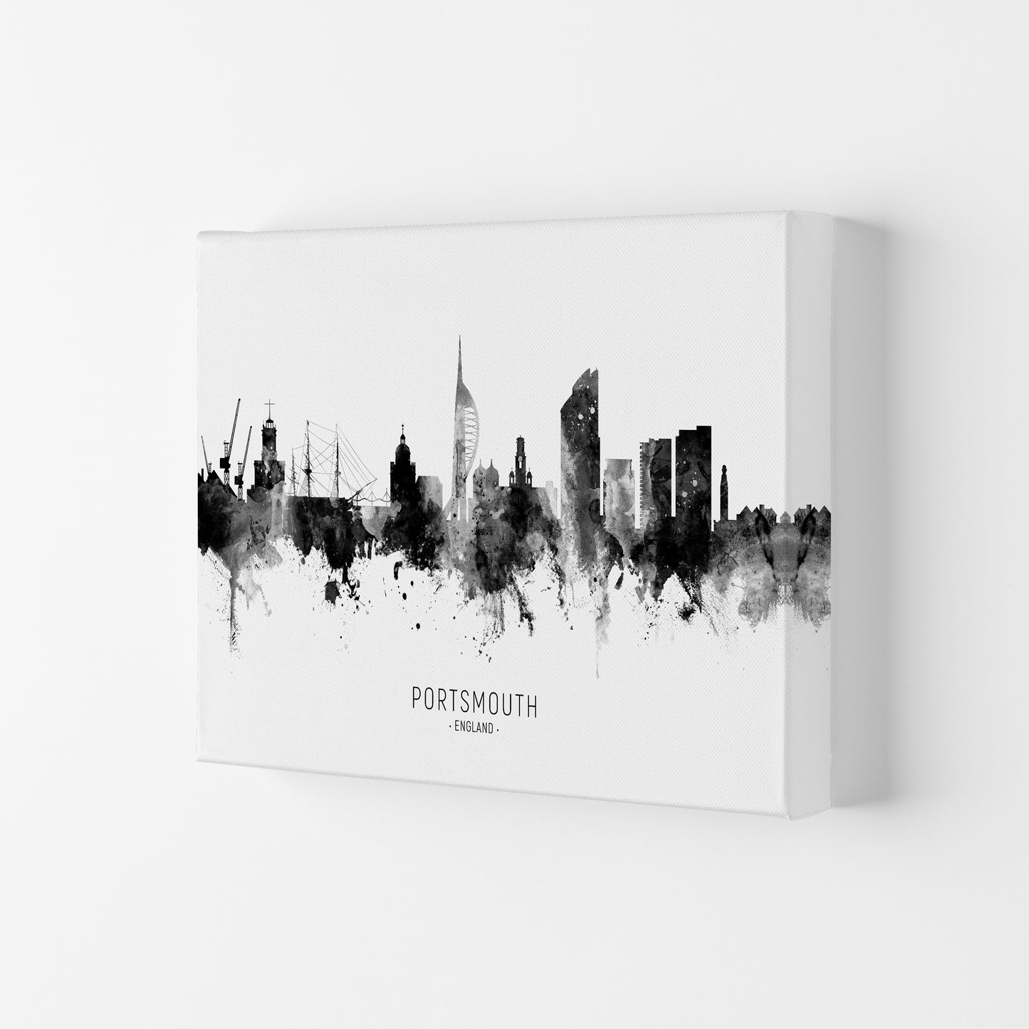 Portsmouth England Skyline Black White City Name by Michael Tompsett Canvas