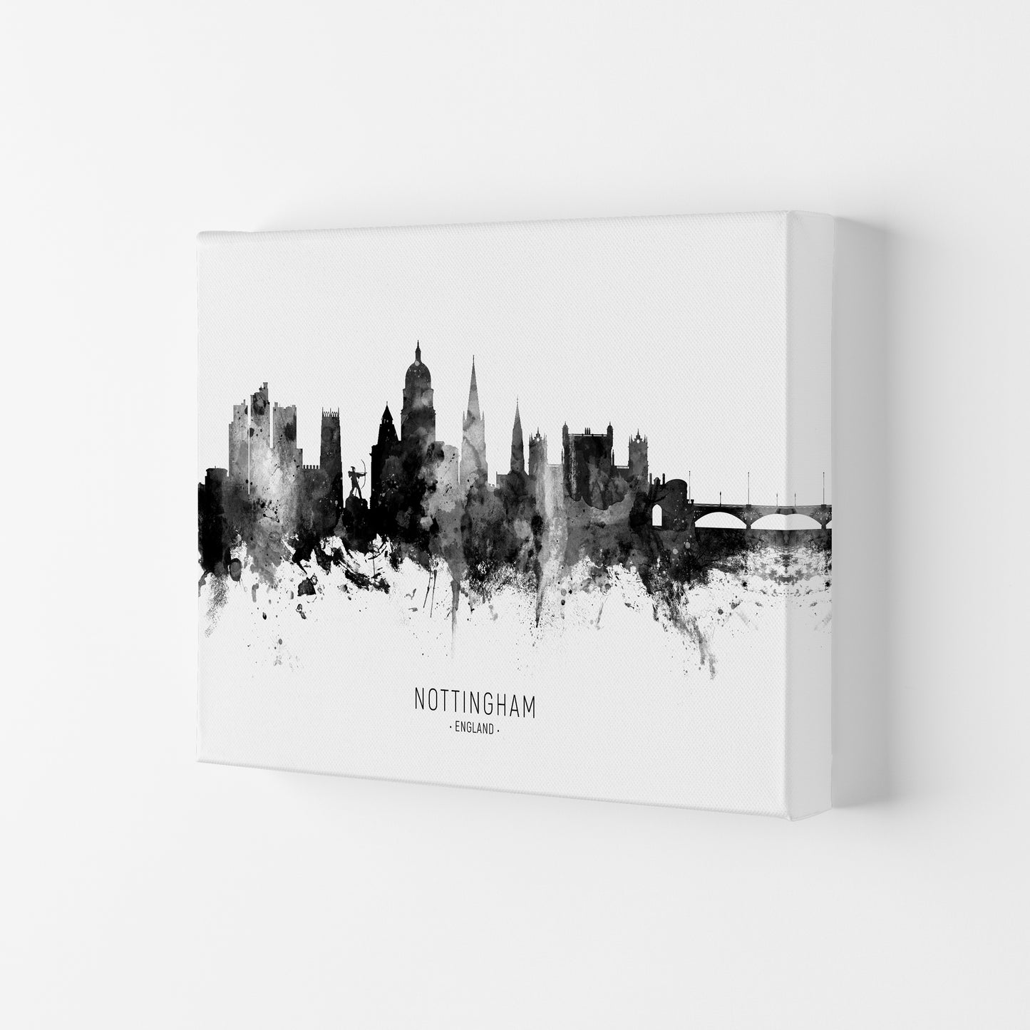 Nottingham England Skyline Black White City Name by Michael Tompsett Canvas