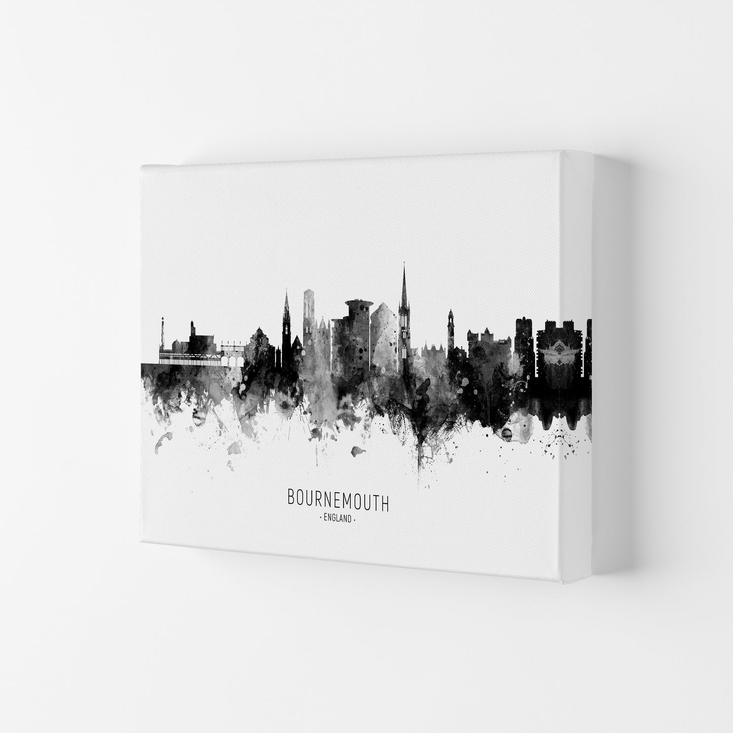 Bournemouth England Skyline Black White City Name by Michael Tompsett Canvas