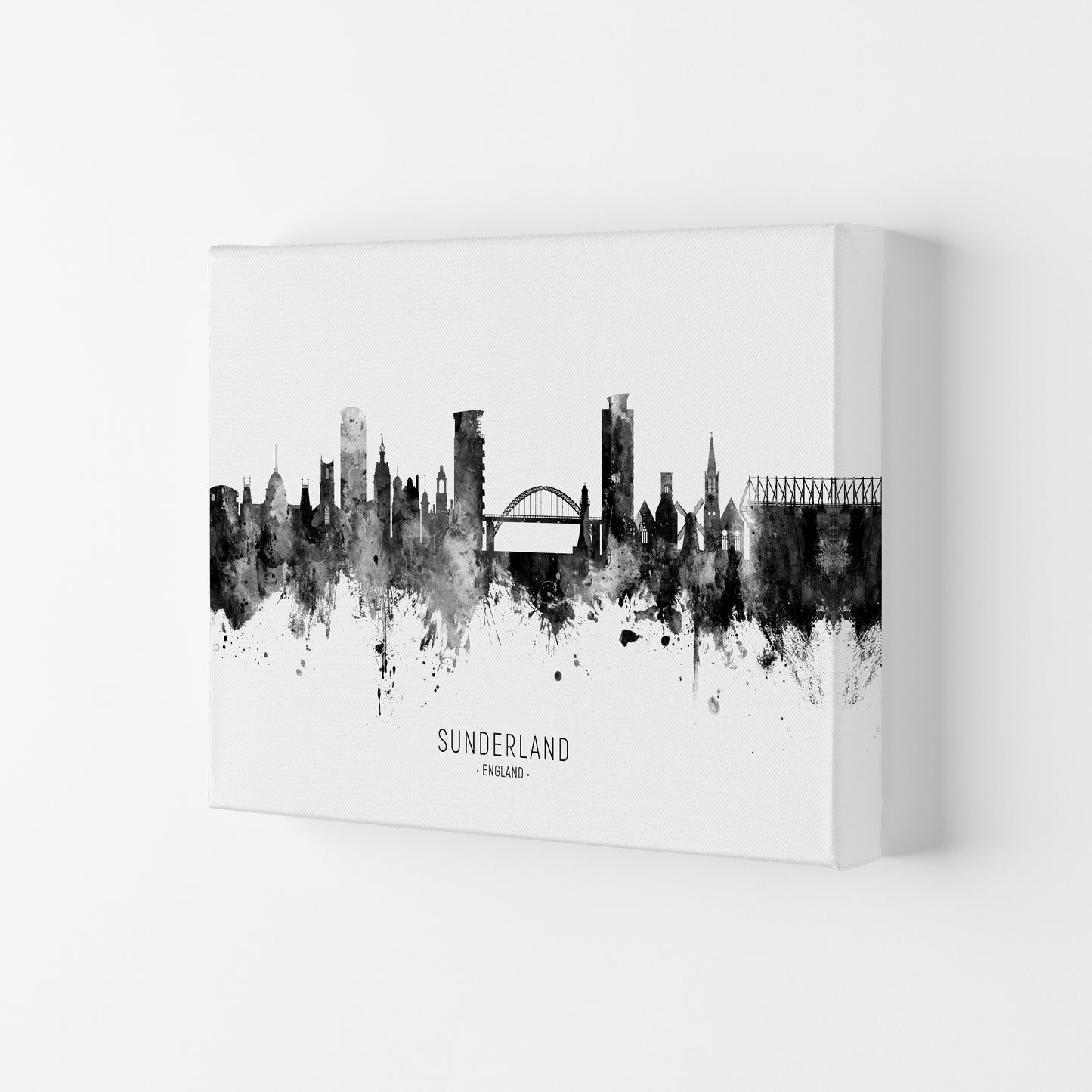 Sunderland England Skyline Black White City Name by Michael Tompsett Canvas