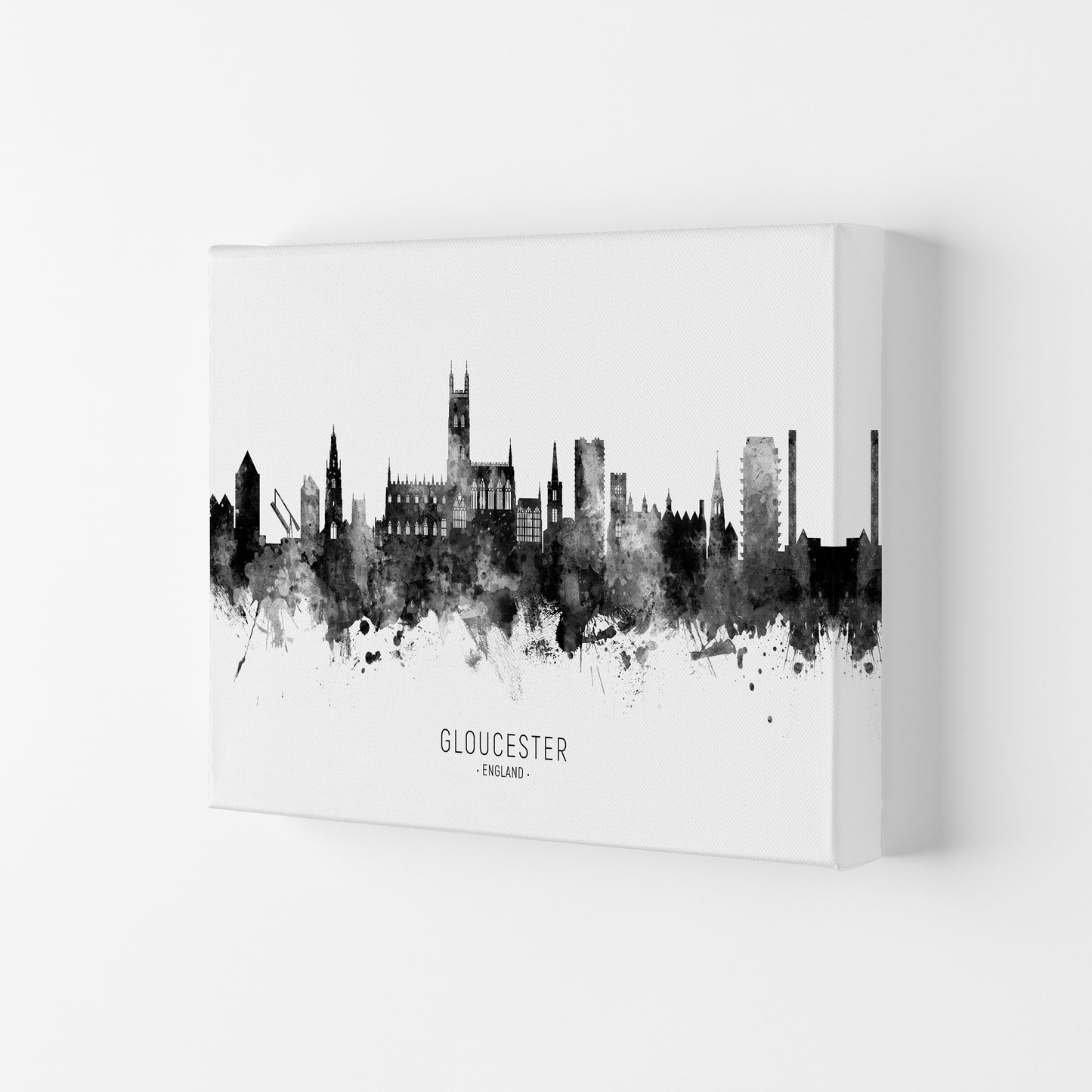 Gloucester England Skyline Black White City Name by Michael Tompsett Canvas