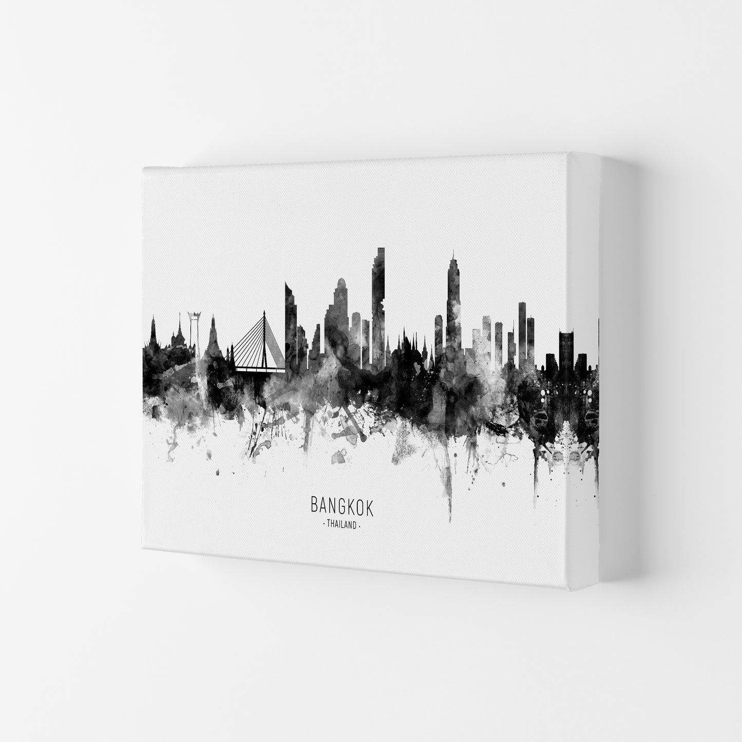 Bangkok Thailand Skyline Black White City Name by Michael Tompsett Canvas
