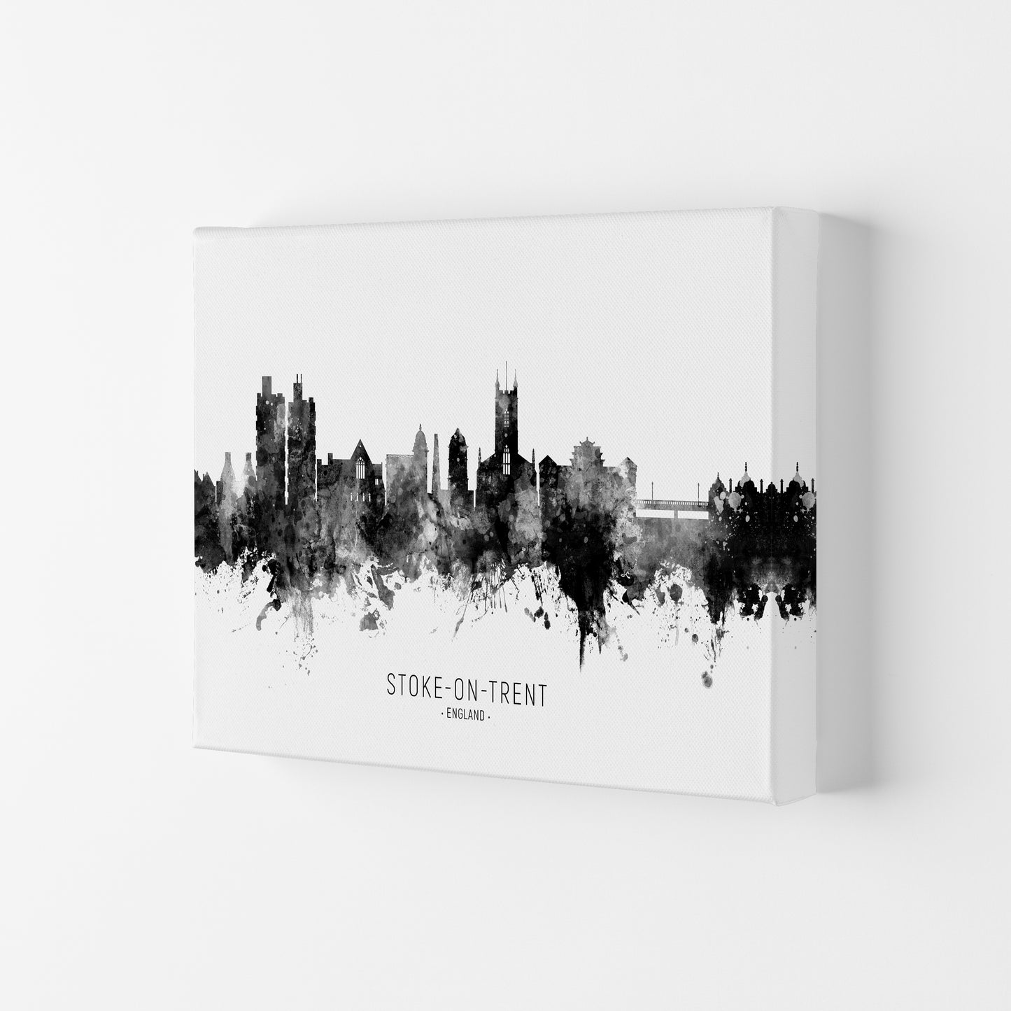Stoke-On-Trent England Skyline Black White City Name by Michael Tompsett Canvas