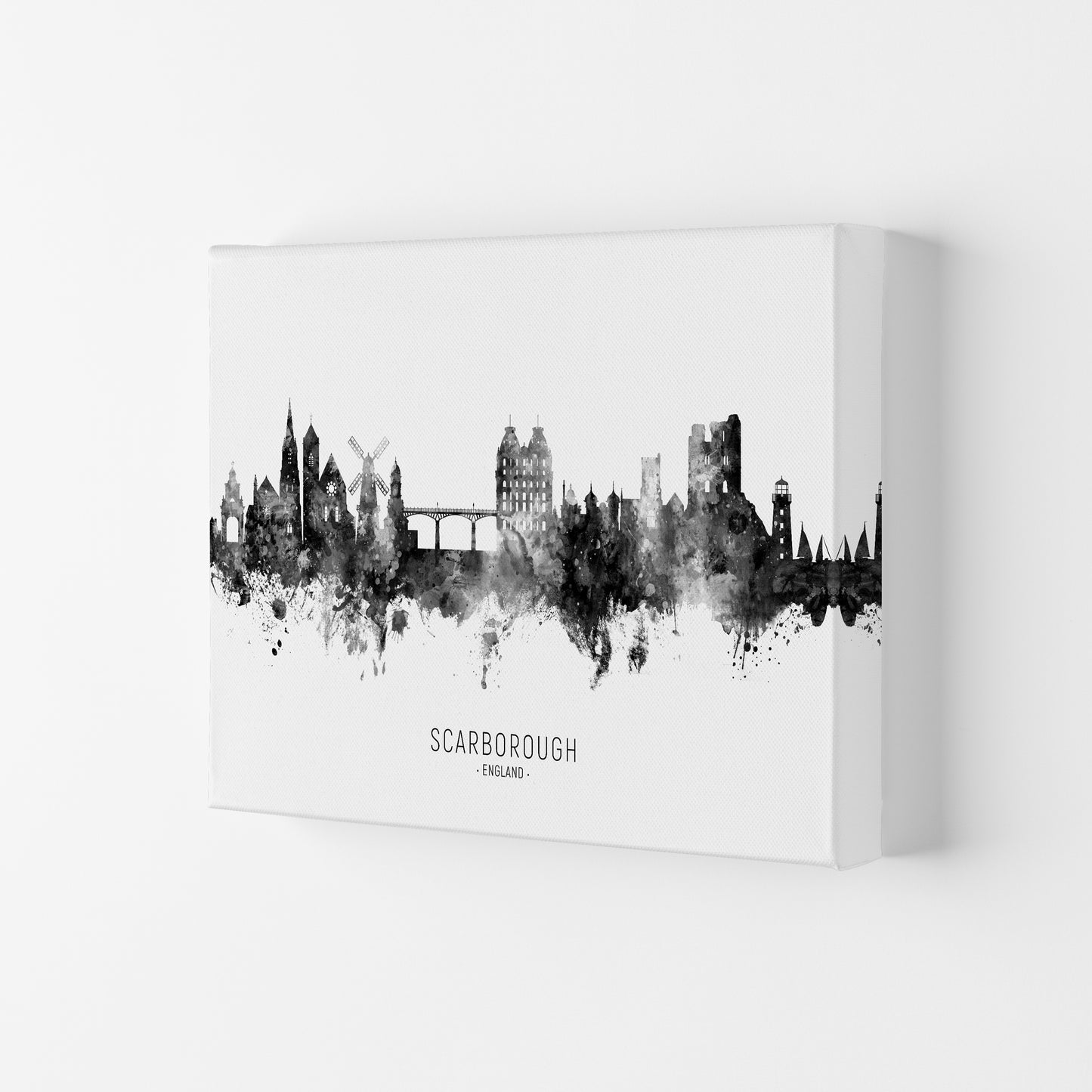 Scarborough England Skyline Black White City Name by Michael Tompsett Canvas