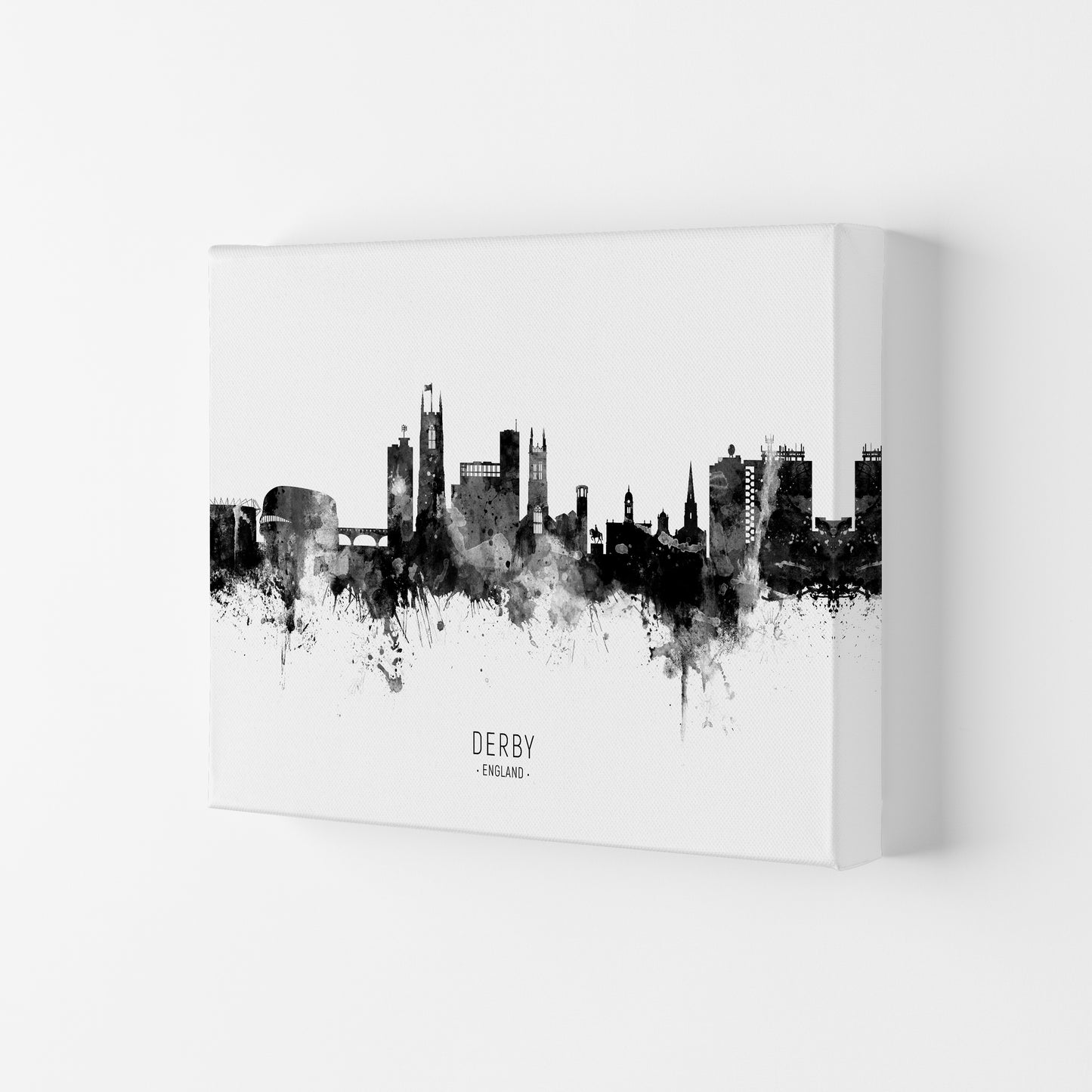 Derby England Skyline Black White City Name by Michael Tompsett Canvas