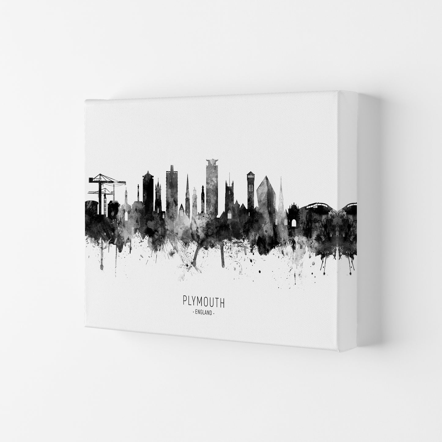 Plymouth England Skyline Black White City Name by Michael Tompsett Canvas