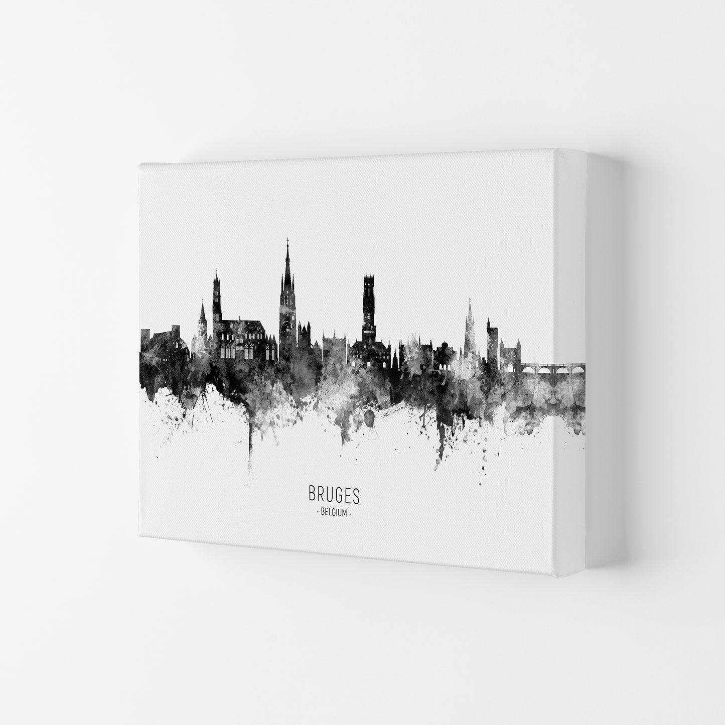 Bruges Belgium Skyline Black White City Name by Michael Tompsett Canvas