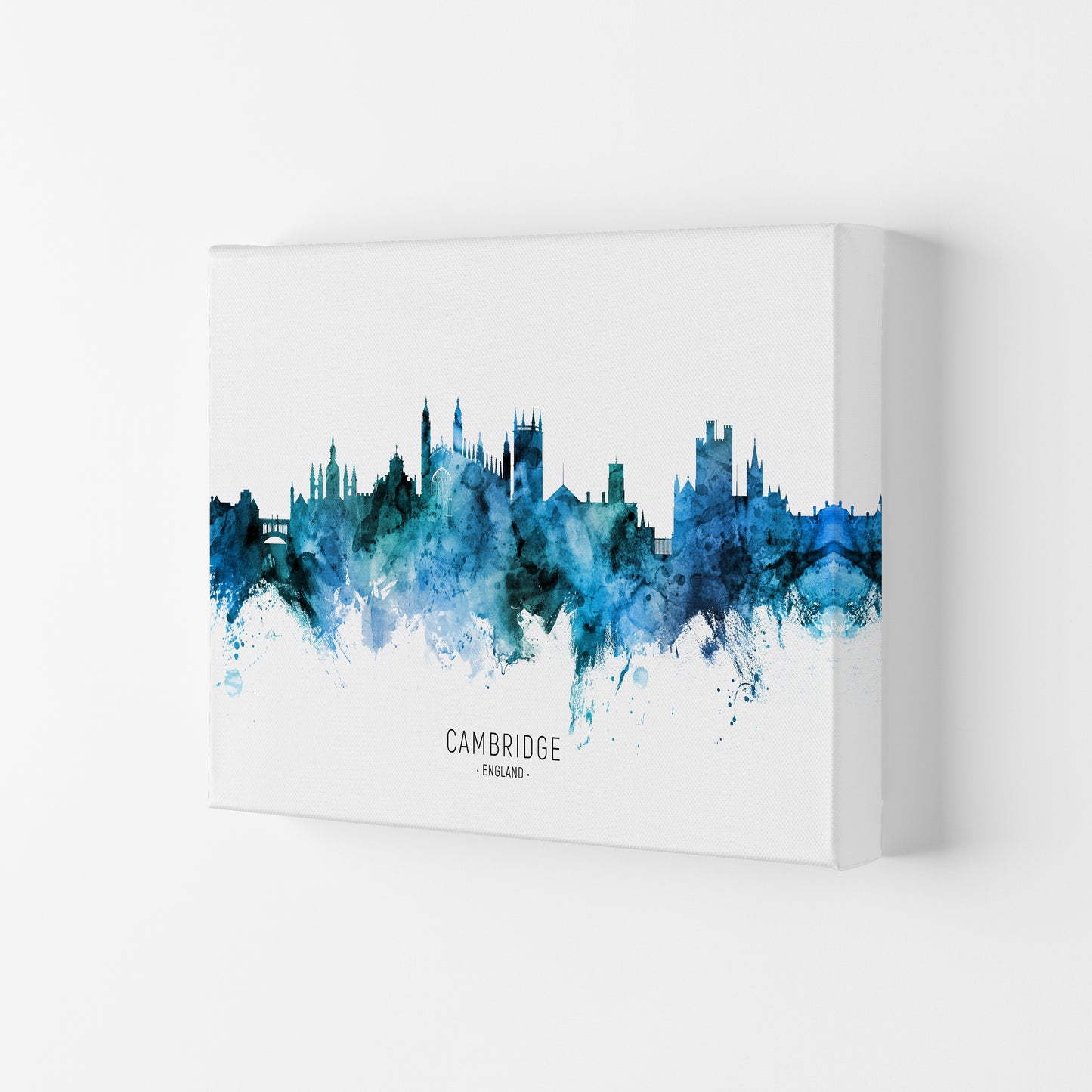 Cambridge England Skyline Blue City Name by Michael Tompsett Canvas