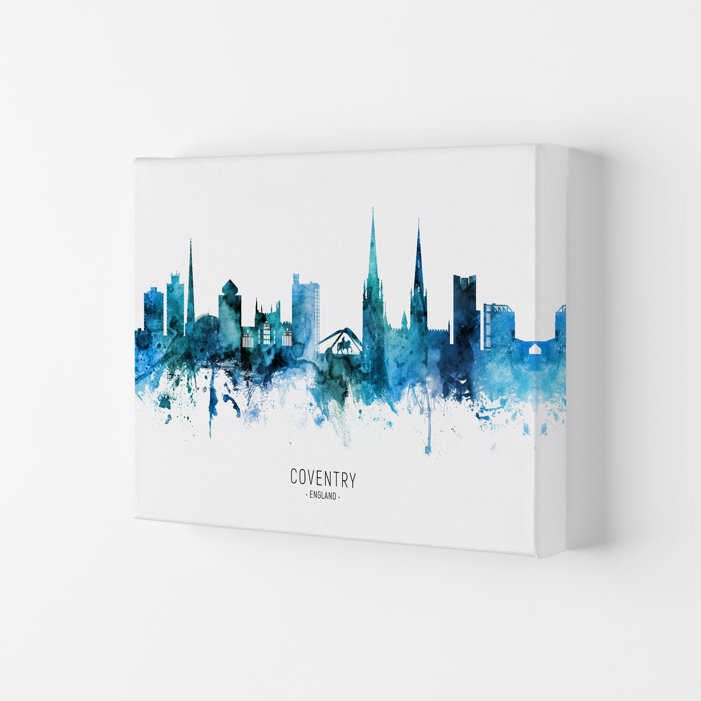 Coventry England Skyline Blue City Name  by Michael Tompsett Canvas
