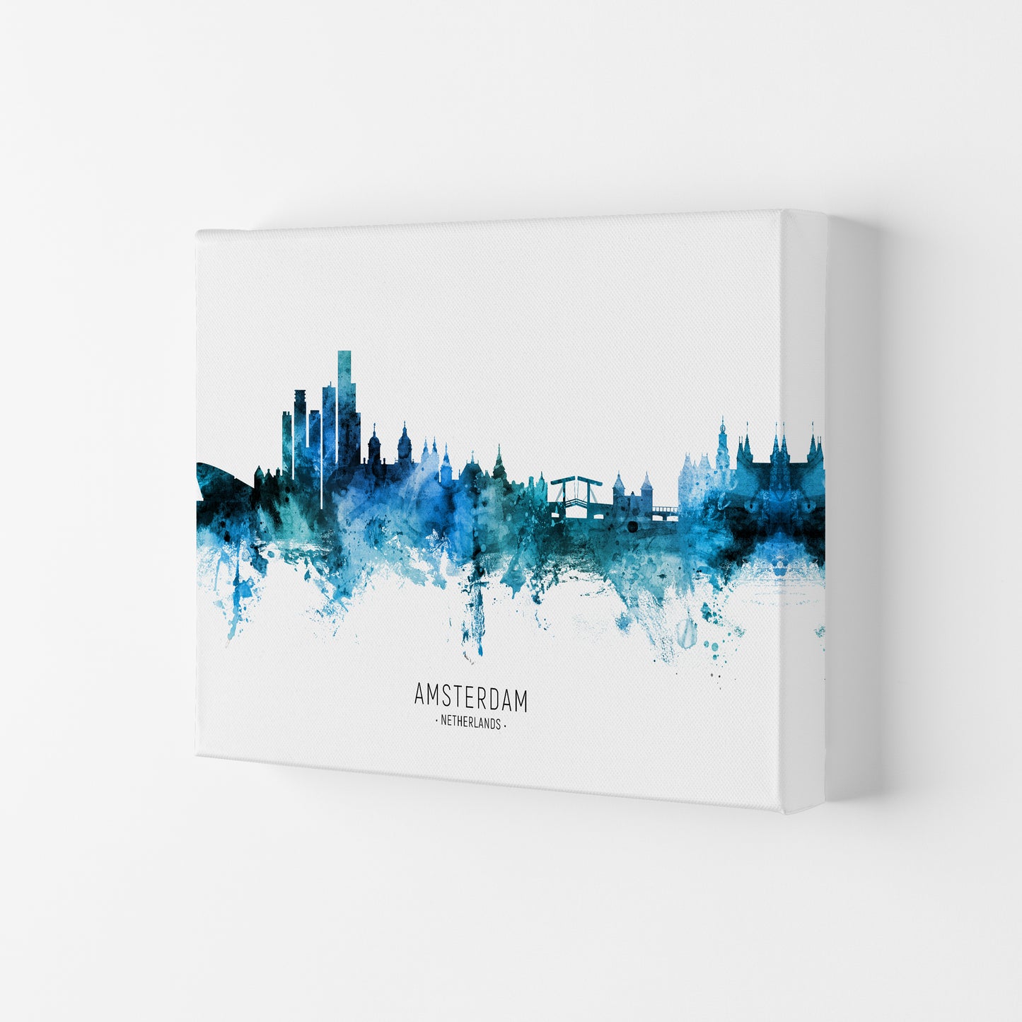 Amsterdam Netherlands Skyline Blue City Name  by Michael Tompsett Canvas