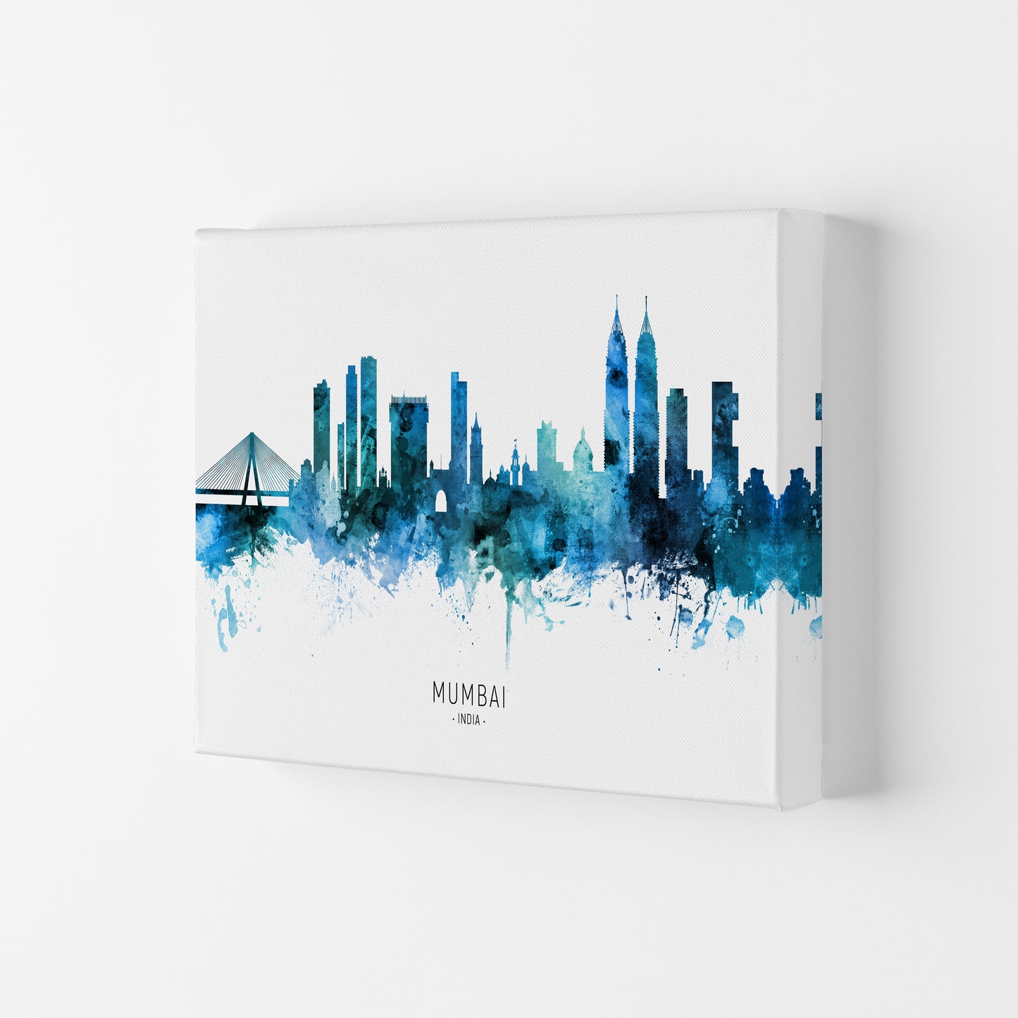 Mumbai India Skyline Blue City Name Print by Michael Tompsett Canvas