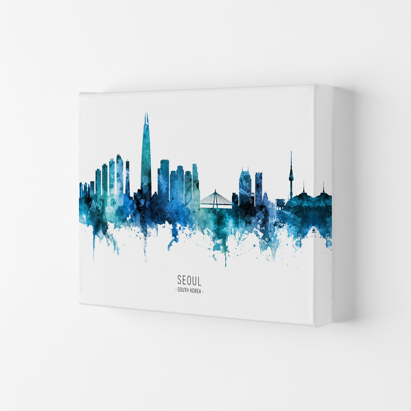 Seoul South Korea Skyline Blue City Name by Michael Tompsett Canvas