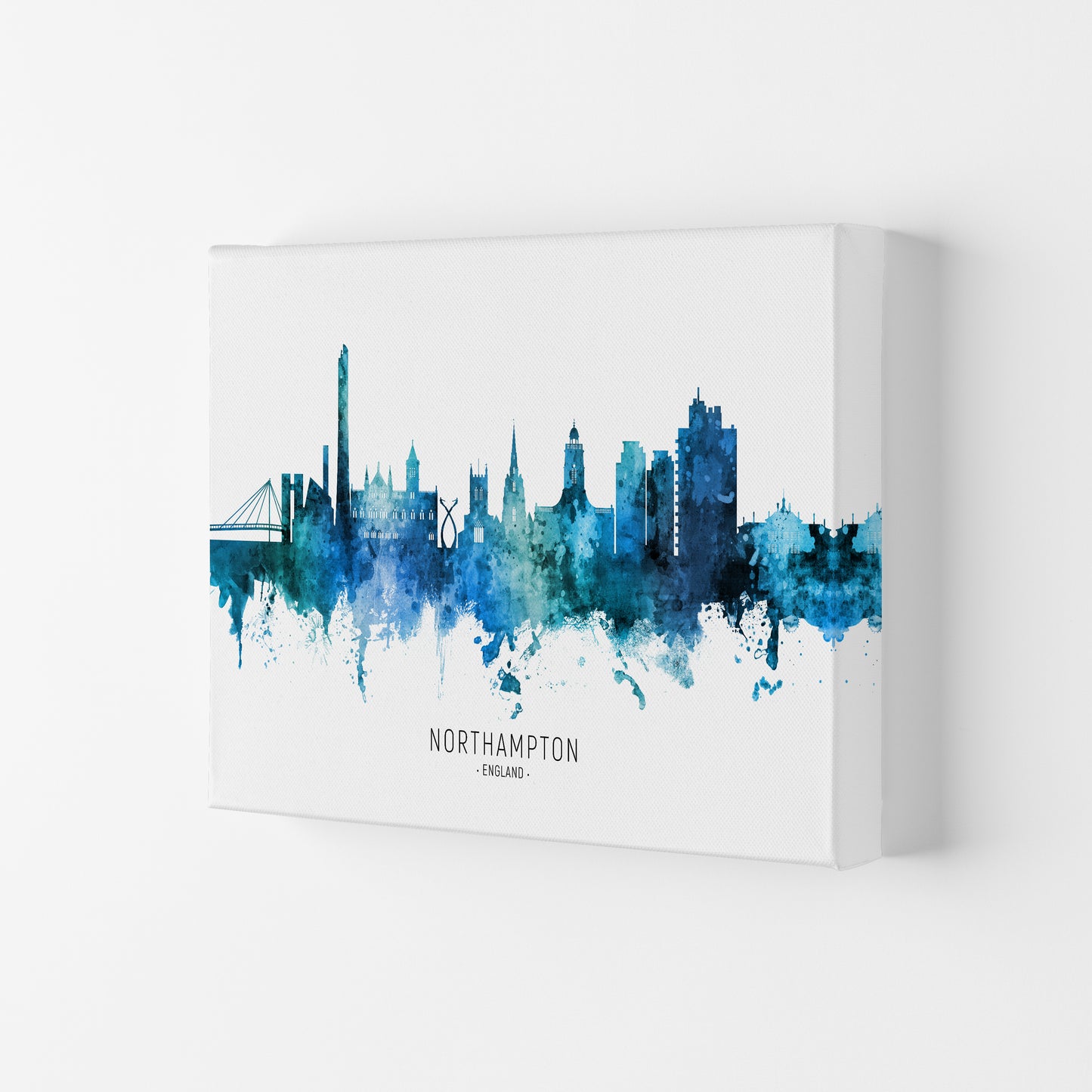 Northampton England Skyline Blue City Name  by Michael Tompsett Canvas
